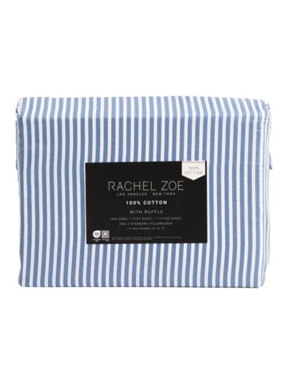 RACHEL ZOE Cotton Striped Sheet Set With Ruffle Trim